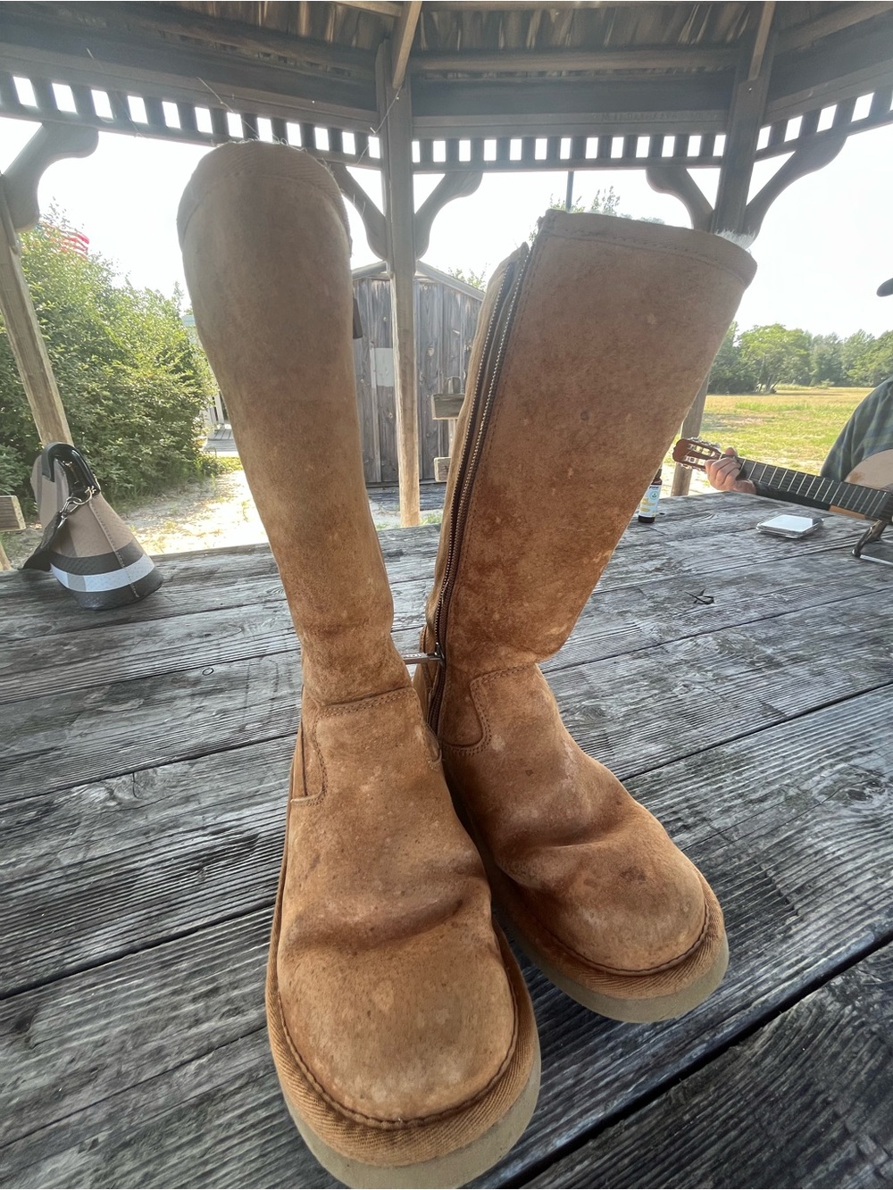 UGGS Tall Suede Tan Brown Boots - Side Zip SZ 5